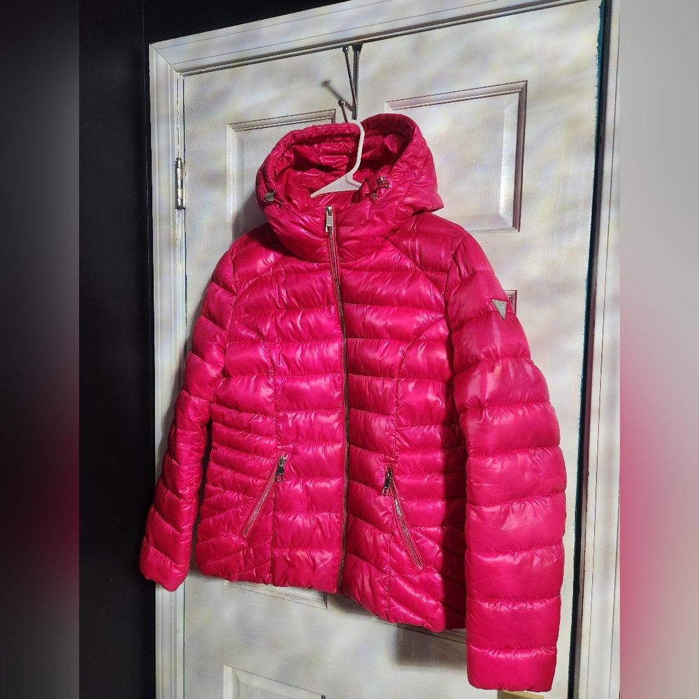 Guess Pink Puffer Womens Jacket Coat Size XL - Picture 2 of 7